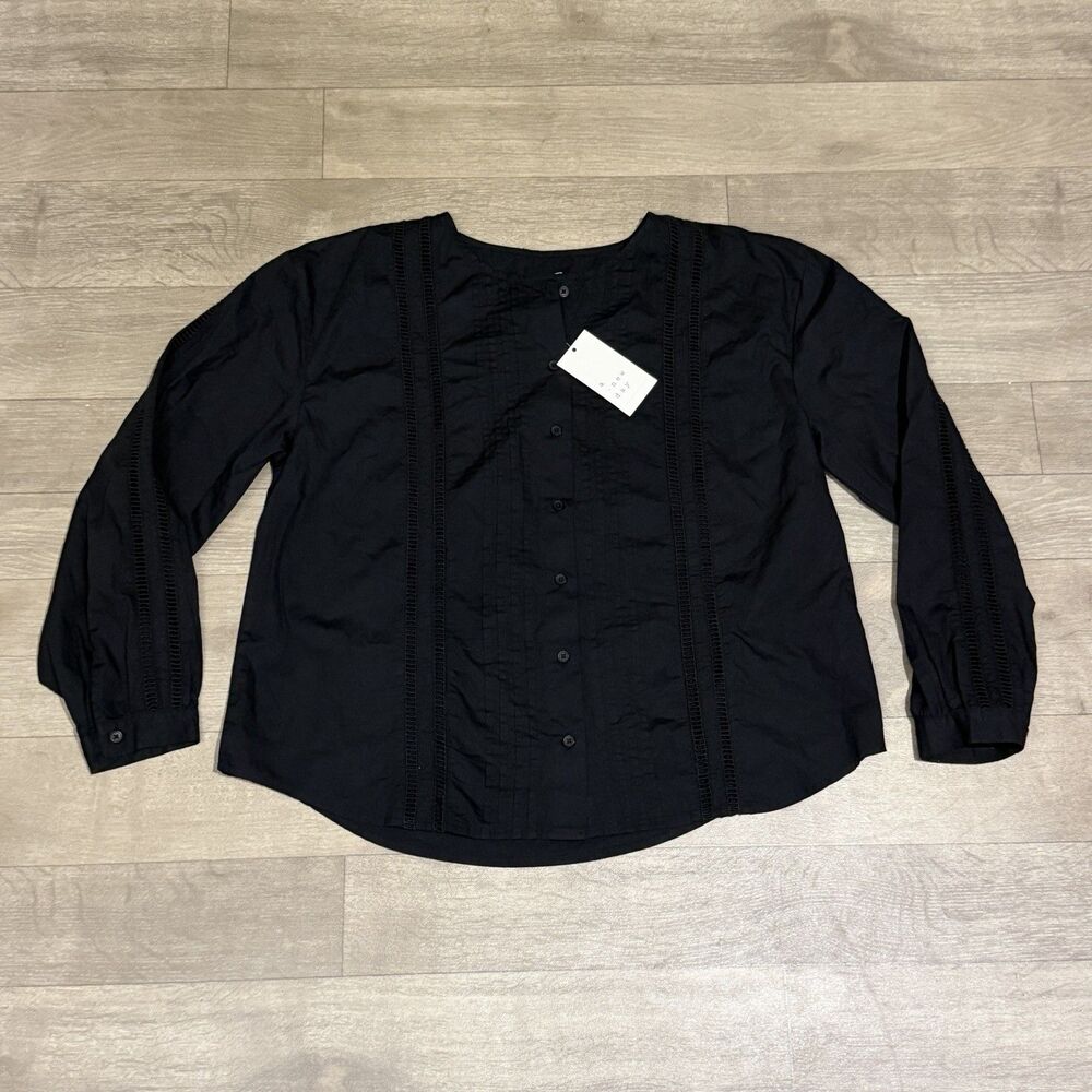 A New Day Women's Balloon Sleeve Lace Trim Blouse Black Size S - Picture 2 of 9